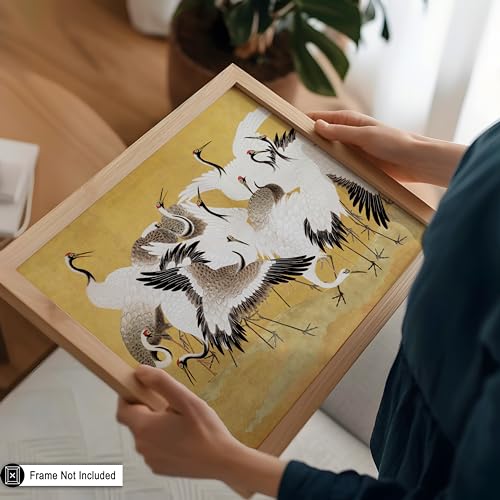 Poster Master Vintage Flock of Cranes Print - Retro Japanese Crane Art - Bird Art - Gift for Animal Lover - Chic Decor for Home, Office, Living Room - 8x10 UNFRAMED Wall Art - color: Style-05, size: 8"L x 10"W