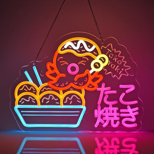 Takoyaki Octopus Neon Sign,Japanese Food LED Light Wall Decor Sign - color: Pink-Takoyaki