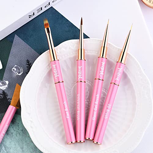Yasterd Nail Art Brushes Set 5pcs Double-Ended Nail Brushes for Nail Art - color: Pink