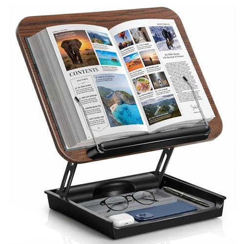 Book Stand for Reading, Wooden Cookbook Stand with Storage