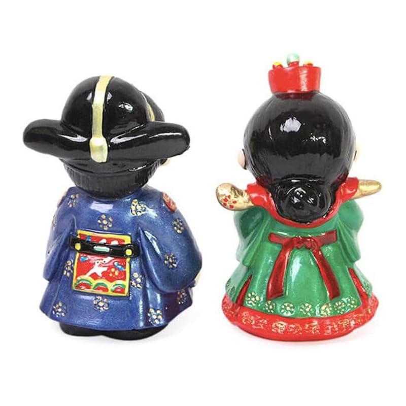 Korean Traditional Folk Decorations Figurine - Wedding Bride and Broom 3in Korean Hanbok Handicraft Product Collectible Figurine