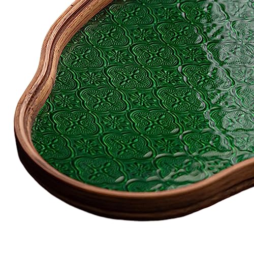 Begonia Flower Glass Tray Storage Tray Holder Storage Tea Cup Decorative Tray, Green Large - color: Green Large