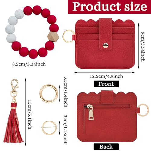 Wristlet Wallet for Women with Keychain – RFID Card Holder Small Wallet Wristlet with Key Ring - color: Red, style: Classic
