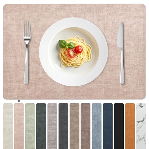 FROMHEART Faux Leather PU Placemats Set of 6 (Pink,11.8" x 17") - color: Pink, size: Set of 6