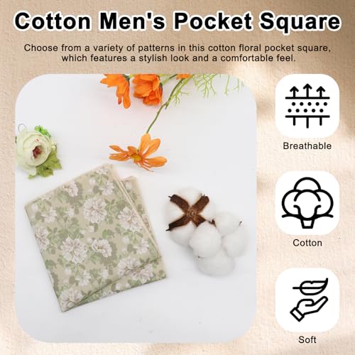 Cotton Floral Handkerchiefs for Men Wedding Evening Daily Work Prom - color: Green,white,cream