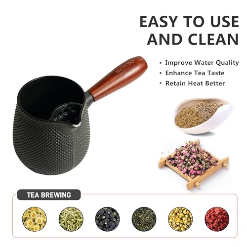 Small Cast Iron Teapot, Japanese Style Tea Kettle without Lid, 20.3oz Tea Pot with Stainless Steel Tea Ball for Loose Tea, Wooden Side-handle Tea Set for Stovetop Safe(600ml) - color: 20.3oz Dots Pattern