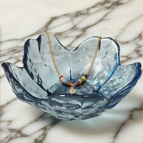 Blue Crystal Flower Jewelry Ring Dish, Clear Trinket Bowl, Cute Nightstand Decor Ring Holder for Women, Home Decor Gifts for Women, Wedding, Birthday, Mother's Day - color: Crystal Blue