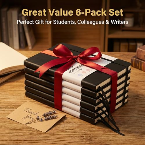 Thboxes 6 Pack A5 Lined Journal Notebooks, Hardcover, 160 Pages, Black - color: Black 6pack