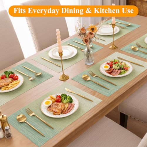 SHACOS Gradient Green Woven Placemats Set of 4 Place Mats Indoor Outdoor - color: Gradient Green, size: Set of 4