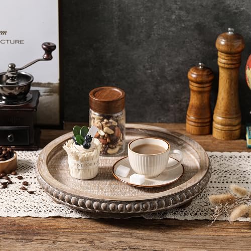Decorative Coffee Table Tray, Brown Round Wooden Tray for Decor - color: Brown