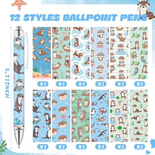 Dispowreath 24 Pcs Otter Sticky Notes with Pens Themed Gifts Self Adhesive Notepad Cute Memo Notes Pads Black Ink Ballpoint Pen for Otter Lover Gifts Office School Students Teacher Supplies - style: Otter