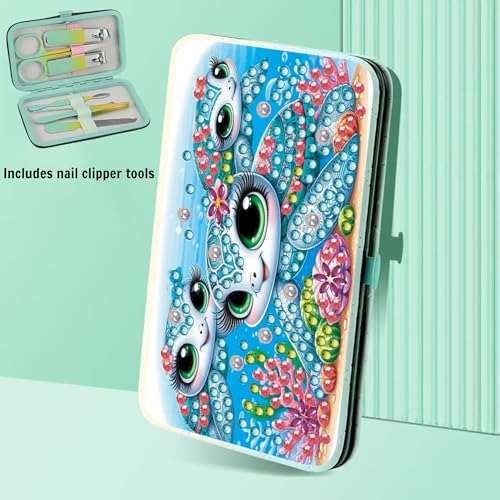 F-CANLAN Cute Sea Turtle Coral Diamond Art Manicure Kit Nail Storage Case - color: Green