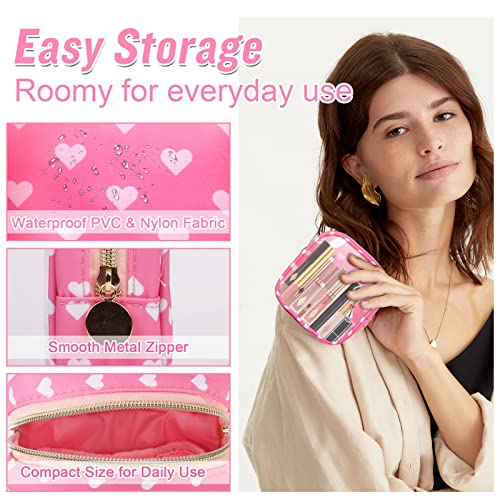 Mini Clear Travel Makeup Organizer Bag for Purse, Samll Cute Preppy Pink Makeup Bag Cosmetic Zipper Pouch Purse, Transparent PVC & Nylon Waterproof Toiletry Storage Clutch for Women Girls(Pink Heart) - color: Pink Heart-Clear, size: Mini