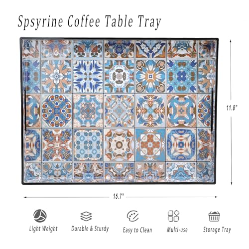 Spsyrine Plastic Serving Tray with Handles for Coffee Table, Boho - color: Multi Boho
