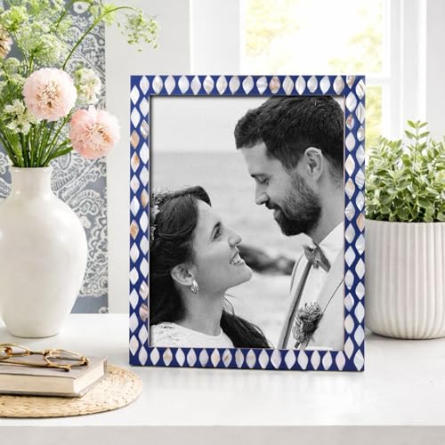 Handicrafts Home Handmade Decorative Mother Of Pearl Blue Photo Frame, 8x10 - color: AVANT-DROPS, size: 8X10