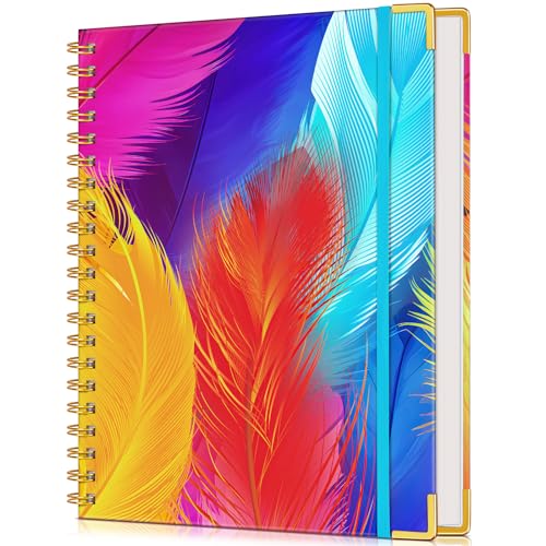 Lined Spiral Notebook Journal for Women, 150 Pages Cute Notebooks 5.75” x 8.38”, A5 Hardcover Spiral Journals with 100 GSM Thick Paper, College Ruled Notebook for Writing Work School, Colorful Feather - color: Colorful Feather