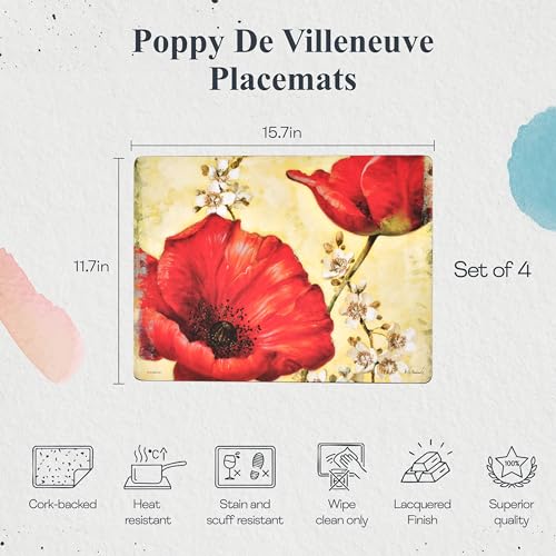Pimpernel Poppy de Villeneuve Placemats - Gold, Set of 4 - size: 15.7" x 11.7" Rectangular, style: Poppy de Villeneuve
