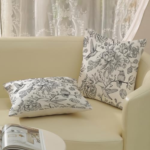 Chinoiserie Black Birds Floral Pillow Covers 18x18 Pack of 2 - color: Black Flower Bird 5, size: 18" x 18" (Pack of 2)