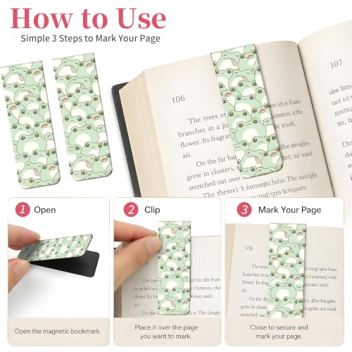 5 Pieces Magnetic Bookmarks, Cute Magnet Bookmark Clips, Colorful Page Markers for Books, Reading Supplies for Book Lovers, Women and Men Cute Green Frog - color: Cute Green Frog