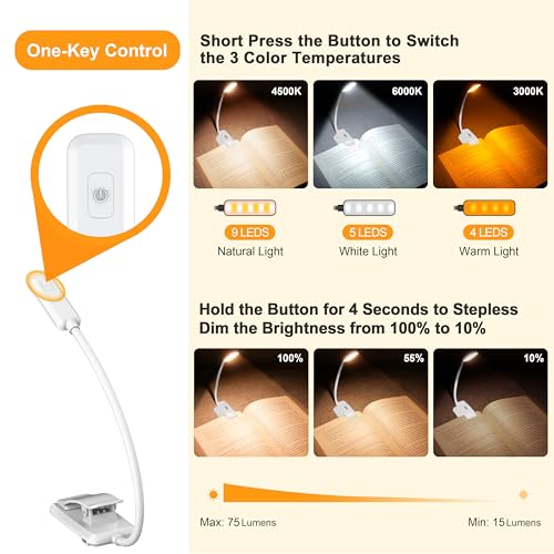 Gritin 9 LED Rechargeable Book Light for Reading in Bed - color: ‎White