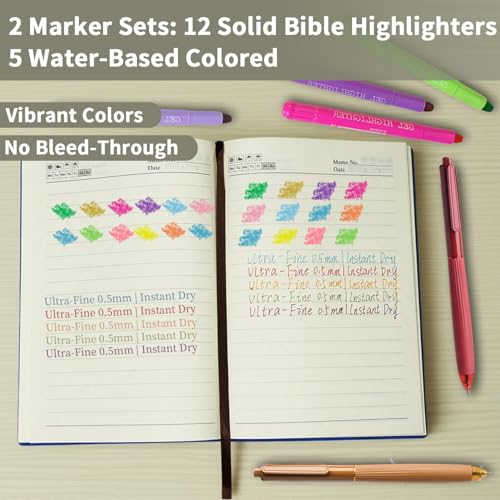 25 PCS Bible Study Supplies Kit, Large Capacity Canvas Tote Bag for Women Organizer, Bible Highlighters and Quick Dry Pens No Bleed Through, Notebook Bible Tabs Cross Bookmark Journaling Accessories - color: Black