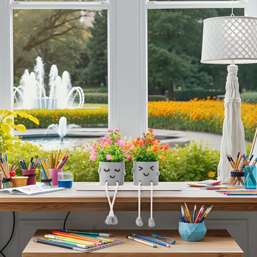 2 Packs Cute Fake Plants, Kawaii Artificial Potted Plants for Table Desk Home Bedroom Bathroom Office Shelf Office Wall Room Farmhouse Decor Artificial Plants B2 - color: Yin-pan-b2