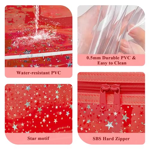 Star Clear Makeup Bag, Waterproof Travel Cosmetic Bag Toiletry bag,Red - color: Red