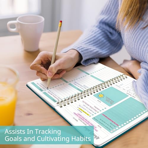 Taja Undated Weekly Planner, To Do List Notebook with Habit Tracker, A5 - color: m.Pine Emerald