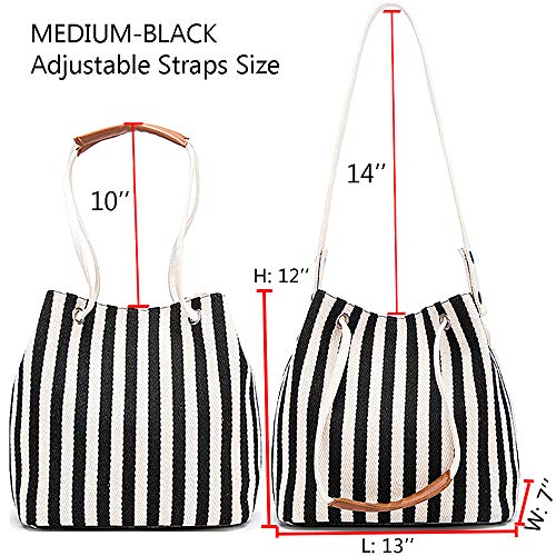 Bydenwely Women's Canvas Summer Tote Bag, Striped Hobo Purse Small/Medium - color: Black2, size: Medium
