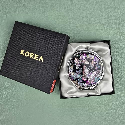 Mother of Pearl Compact Mirror, Vintage Shell Butterfly Pocket Mirror