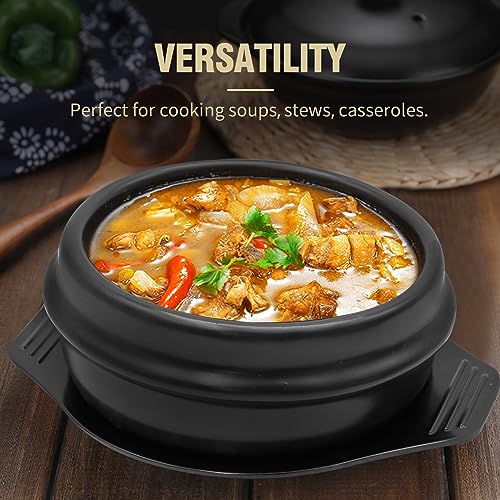 Korean Stone Pot Set with Tray and Stainless Steel Spoon, Ceramic Bowl for Bibimbap and Soup, No Lid (1500 ML (50 OZ))