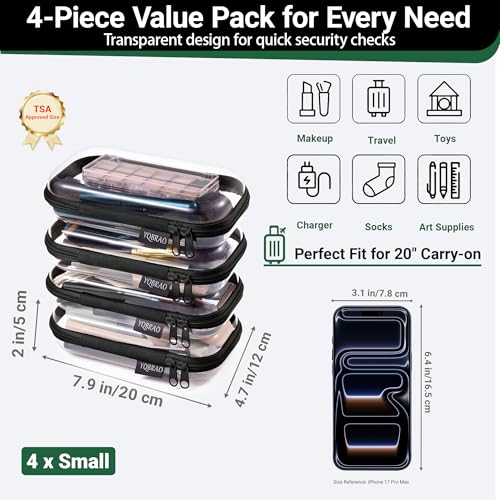 YQBRAO Clear Hard Shell Zipper Cases, 4 Small Cable Organizers, Black - color: Black, size: 4 Pack(S)