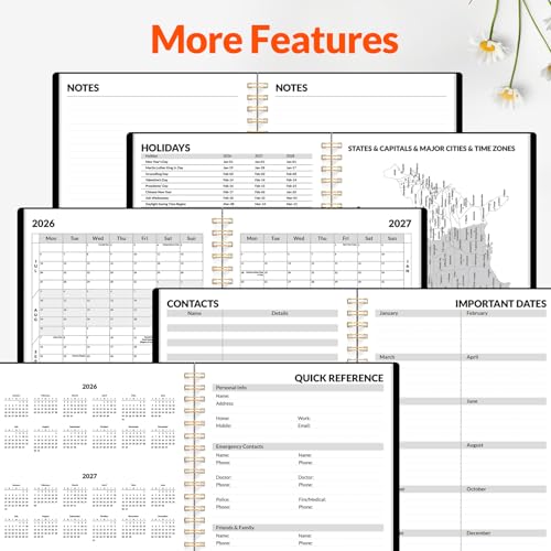 SUNEE Academic Planner 2026-2027 – Weekly & Monthly Planner, July 2026 to June 2027, 6.4"x8.3", Thick Paper, Tabs, Pockets, Bookmark, Spiral-Bound, Student Teacher Organizer, Black - color: Black