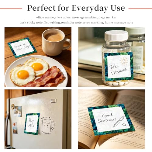 Sticky Notes 3x3 Inches, Cute Self-Stick Note Pads, Funny Memo Pads, Easy to Post Sticky Notes for Office, Home & Notebook Cute Green Leaf - color: Cute Green Leaf