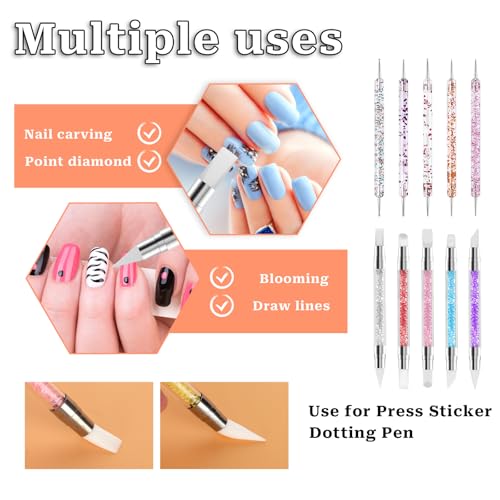 10PCS Nail Art Gel Carving Pen Rhinestone Handle Silicone Nail Art Pen Brushes for Design Foil Carving Drawing 3D Effect Shaping Drawing Dotting Tool - color: 10 pcs style C