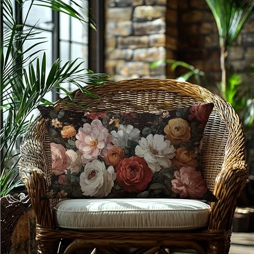 Vintage Moody Dark Floral Throw Pillow Covers 12x20,Rustic Farmhouse Decor,Dark Academia Flower Botanical Decorative Throw Pillow Covers for Home Bedroom Living Room Double-Sided - color: Floral-18, size: 20" x 12" (Pack of 1)