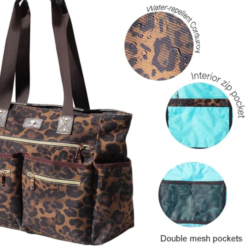 Weekender Bag Carry On Bag Overnight Tote Travel Duffle with 13 Pockets for Travel,Work，Gym,Beach,Teacher,Nurse - color: Corduroy leopard print