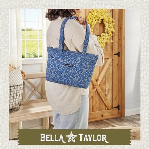 Bella Taylor Small Tote, Quilted Shoulder Bag for Women - color: Navy Floral