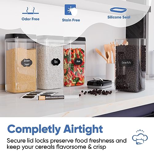 Chef's Path Airtight Food Storage Boxes with Labels - Kitchen Storage - Flour, Cereal, Pasta - Plastic Storage Boxes with Lids (4pcs-3.2L) - color: 4 Pack - 3.2l