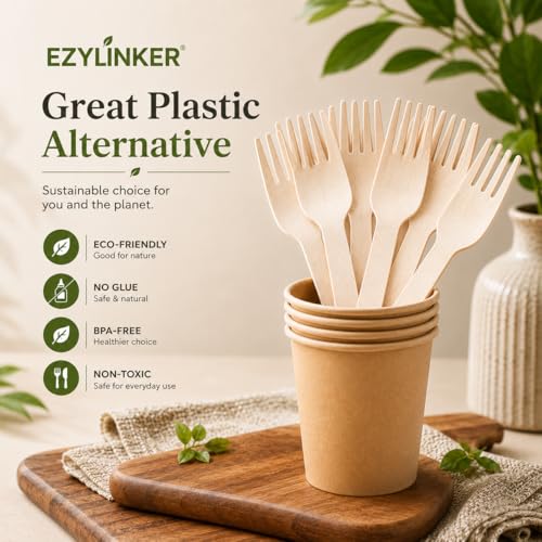 150 Wooden Forks SPECIAL EDITION, Alternative to Plastic and Bamboo Fork - 100% Compostable Fork, Eco Friendly, and Biodegradable Wooden Forks Disposable for Lounge Party Wedding, BBQ - size: 150Pcs Forks