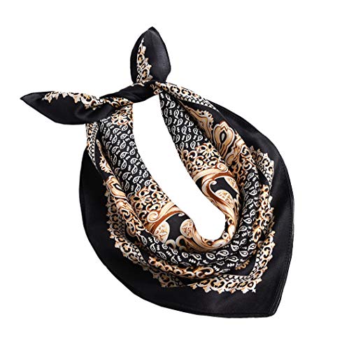 ANDANTINO 100% Mulberry Silk Scarf -21” Square Neckerchief with Gift Packed - color: Gold &Black