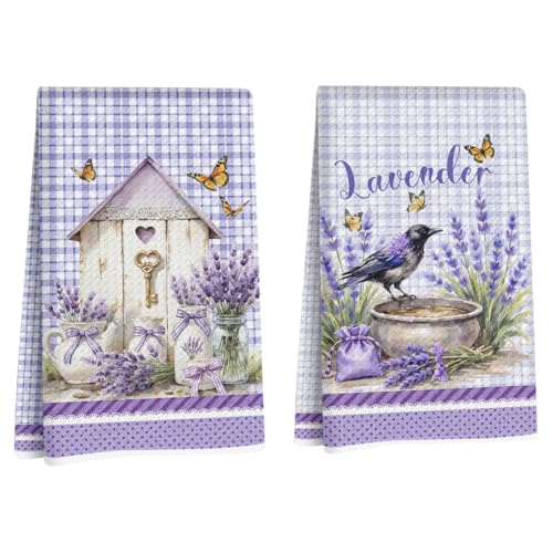 Lovdazzles 2 Pcs Purple Lavender Kitchen Towels Decorative Tea Towel - color: Multi 1597