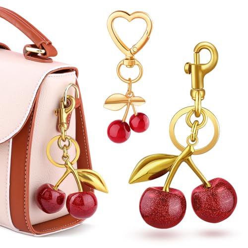 Cherry Bag Charm Cute Cherry Purse Charms Strawberry Keychain Best Gifts - color: A07 2pcs Cherry Charm(mixed Sizes)
