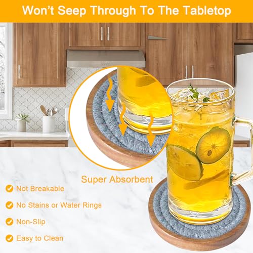 Wood Coasters for Drinks, Eykao Absorbent Coaster Sets of 5, Woven Drink Coasters for Coffee Table, Housewarming Gift for Farmhouse Home Decor,4 inches - color: Light Grey