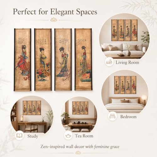 CIFIBIFUN 4 Panels Large Women Beauty Chinese Wall Art Scroll Painting