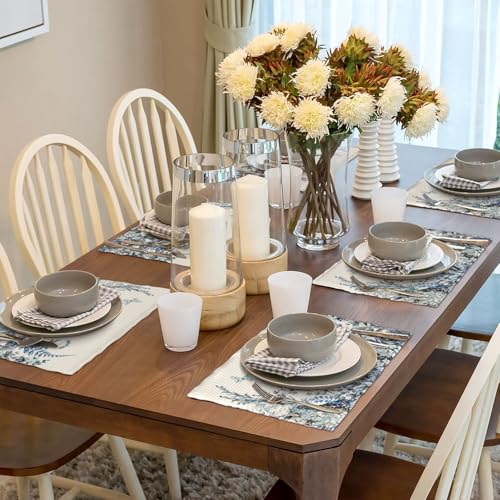 Blue Eucalyptus Floral Leaves Placemats Set of 6 12x18 Inch - color: Blue, size: Set of 6
