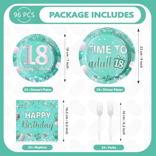 96Pcs Teal and Silver 18th Birthday Party Supplies, Serves 24 - style: Peacock Blue 18th Birthday