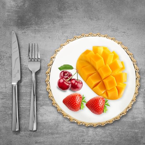 Ceramic Round Breakfast Plate with Gold Rim Nordic Style Snack Dish 5.70X5.70X0.59In Elegant White and Gold Food Plate for Family Dining and Serving Fruits Snacks