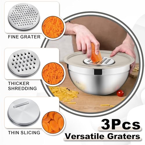 P&P CHEF Mixing Bowls with Lids Set of 6, Nesting Salad Bowl, Khaki - color: Khaki