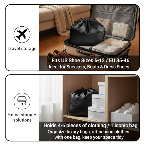 Satin Dust Bags for Purses and Handbags - Purse Storage Organizer with Drawstring, Dustproof Travel Storage Pouches for Handbags, Shoes, Boots & Clothes (2 Pack 15.7"x19.7", 2 Pack 19.7"x23.6", Black) - color: Black, size: 15.7"x19.7"+19.7"x23.6"